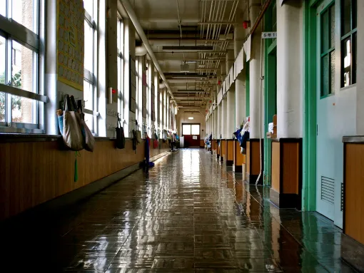 dark empty school hallway