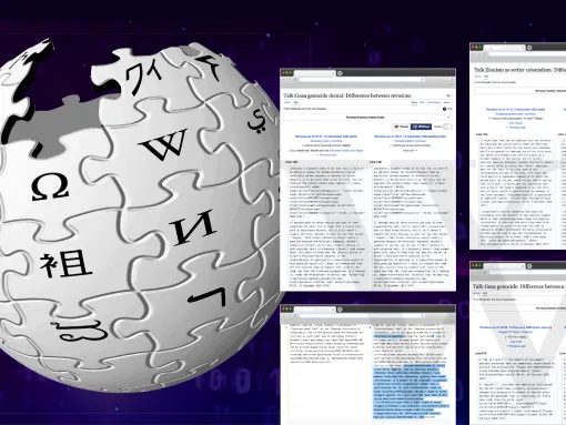 A graphic showing Wikipedia page edits and its logo