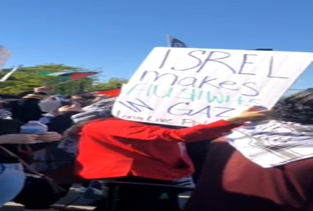 Antisemitic sign at anti-Israel protest
